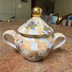 MacKenzie-Childs Gold and Purple Floral Sugar Bowl